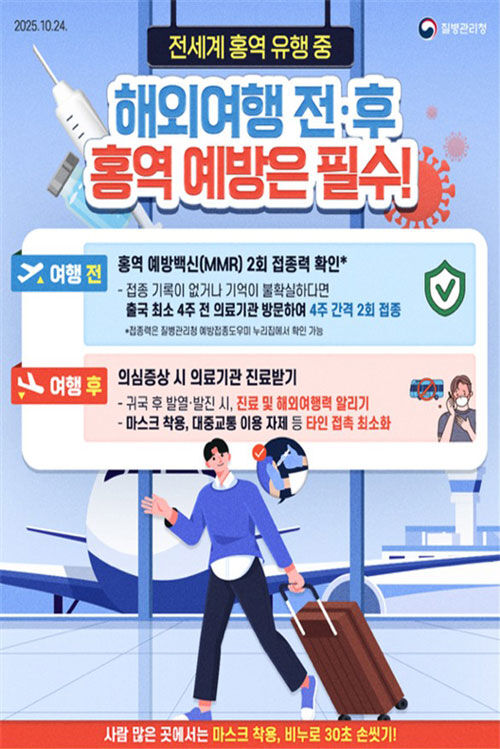 '해외여행 전후 홍역 예방은 필수' 포스터 (사진=질병관리청 제공, 연합뉴스)