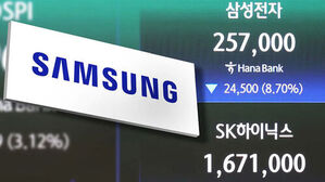 삼성전자 주가 25만 7천 원과 하락 폭, SK하이닉스 주가 표시 화면