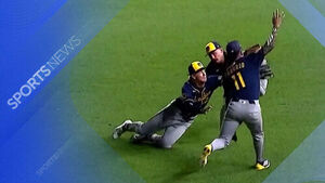 Close Call as Three Fielders Collide Going for Ball... No Injuries