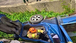 Truck Plunges Off Road in Gwangju, Gyeonggi Province, Leaving Driver in His 70s Seriously Injured