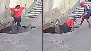 Ground Suddenly Collapses Beneath Woman in Brazil; Quick Rescue Prevents Major Injury