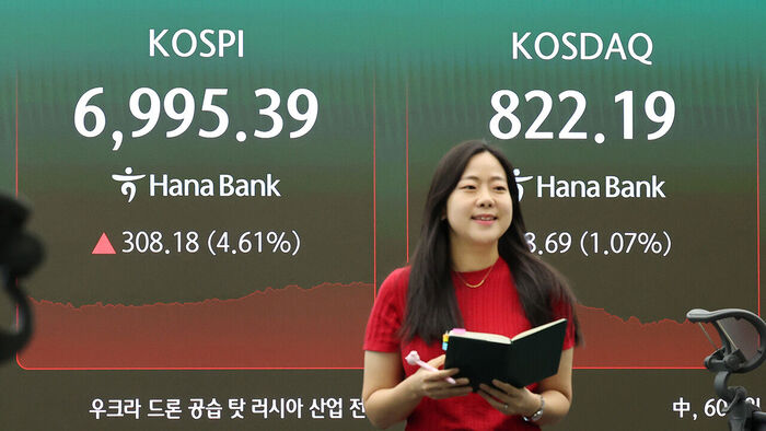 코스피, 4.6% 급등해 '7천피' 턱밑&hellip;코스닥은 1% 상승