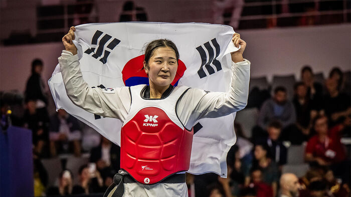 Song Da-bin, winner of the women's over-67kg division at the Muju Taekwondowon 2026 World Taekwondo Grand Prix (Photo courtesy of World Taekwondo, Yonhap News)