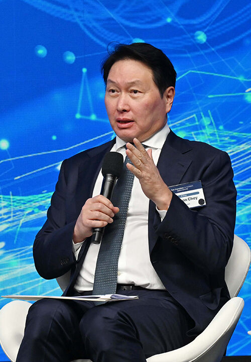 SK Group Chairman Chey Tae-won speaks at the San Francisco AI Summit, attended by President Lee Jae-myung, held at The Midway in San Francisco, California, on July 24 (local time).