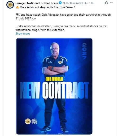 The Curaçao Football Association announcing the contract extension with coach Advocaat. (Photo: Captured from Curaçao Football Association SNS, Yonhap News)