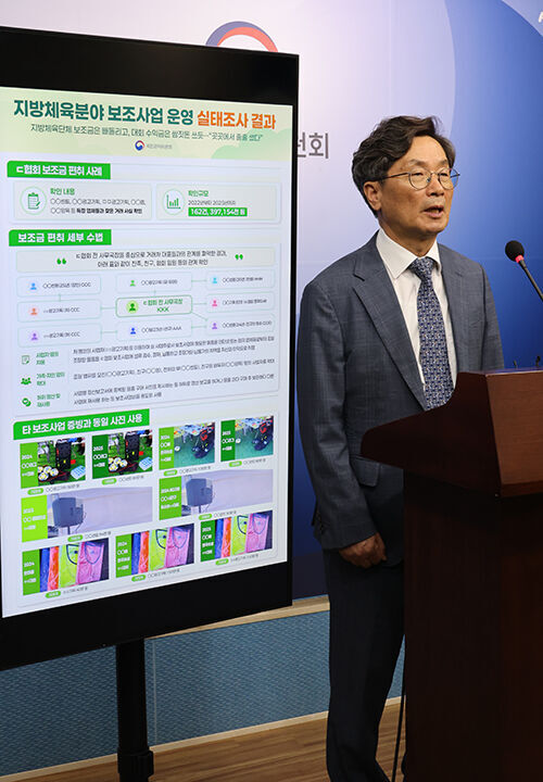 Chairperson Jeong Il-yeon of the Anti-Corruption and Civil Rights Commission briefs on the findings of an investigation into the mismanagement of sports-related subsidies by local governments at the Government Complex Sejong in Sejong City on the 10th. (Photo: Yonhap News)