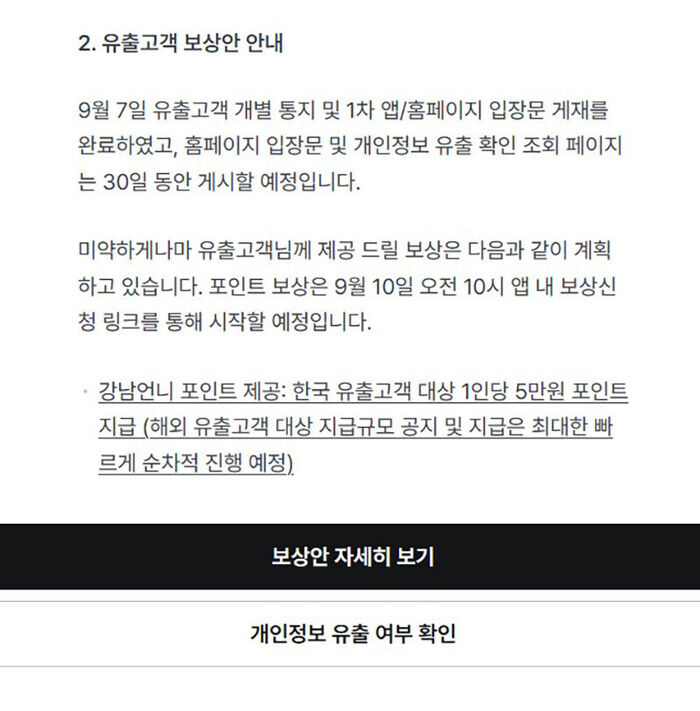 Gangnam Unni unveils customer compensation plan for personal information leak (Photo: Gangnam Unni website)
