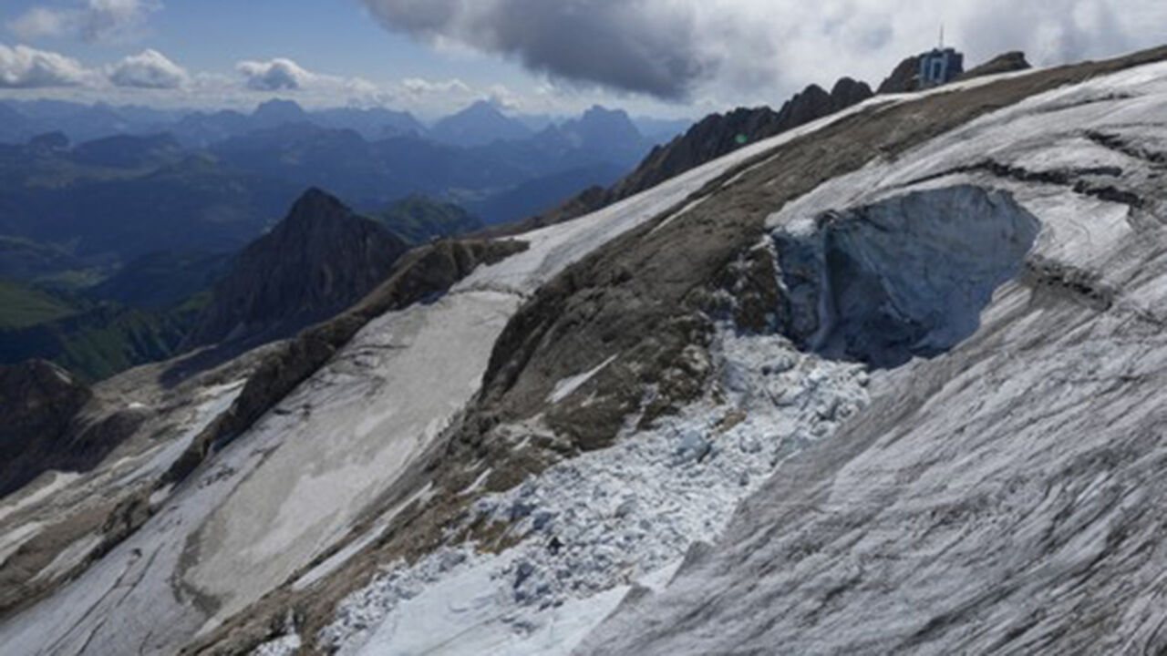 Marmolada, the highest peak in the Dolomites of northern Italy, where a glacier collapse occurred in July 2022