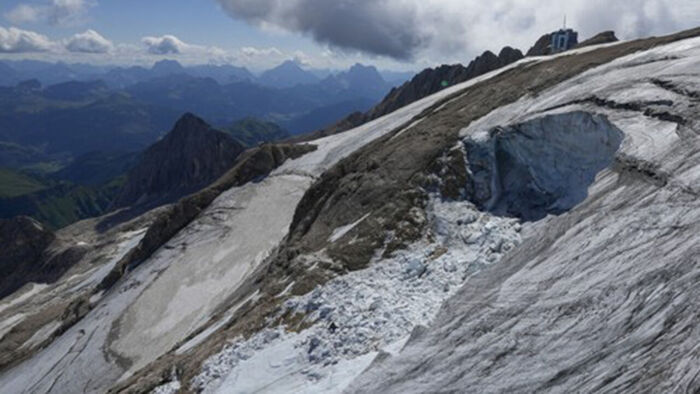 Marmolada, the highest peak in the Dolomites of northern Italy, where a glacier collapse occurred in July 2022