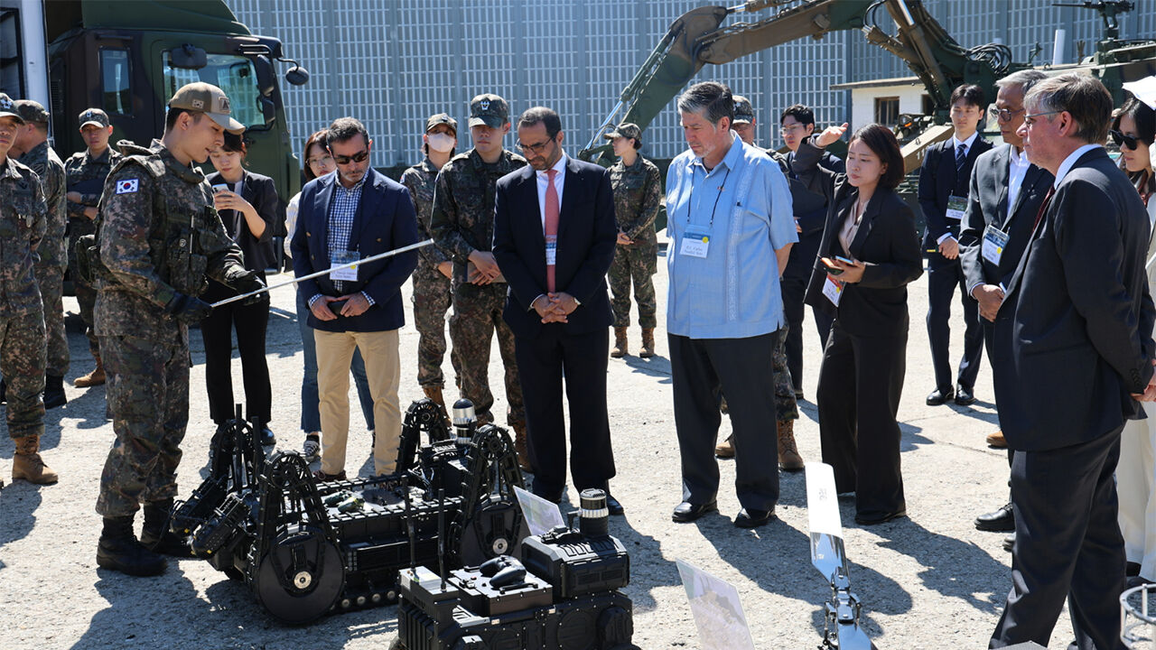 Vice Foreign Minister Kim Jin-ah visits a defense industry site with the diplomatic corps in South Korea