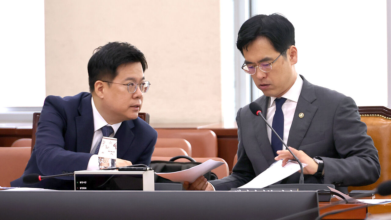 Kim Min-jae, Vice Minister of the Interior and Safety (right), talks during a meeting of the 1st Subcommittee on Bill Examination of the Public Administration and Security Committee held at the National Assembly on the 14th.