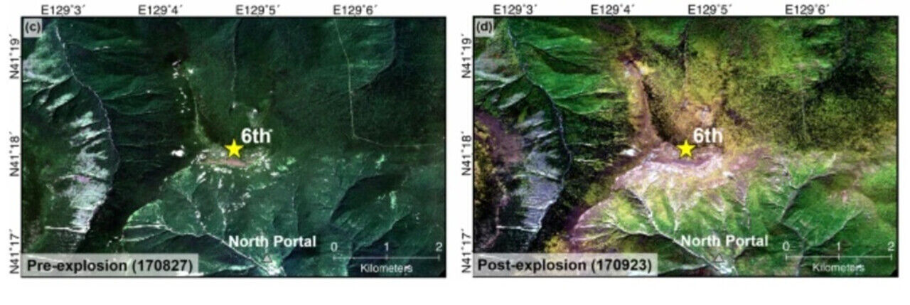 Vegetation changes around Mount Mantap immediately after North Korea's 6th nuclear test, captured by Pleiades high-resolution optical satellite (Baek et al., 2020)