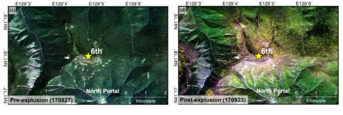 Vegetation changes around Mount Mantap immediately after North Korea's 6th nuclear test, captured by Pleiades high-resolution optical satellite (Baek et al., 2020)