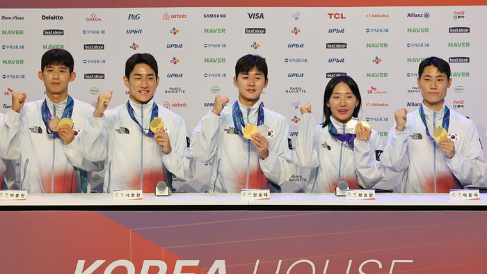 Lee Joon-seok, winner of the inaugural men's teqball gold medal, poses during a press conference for medalists held at the Korea House for the 2026 Aichi-Nagoya Asian Games in Nagoya, Japan, on September 21. (Photo: Yonhap News)