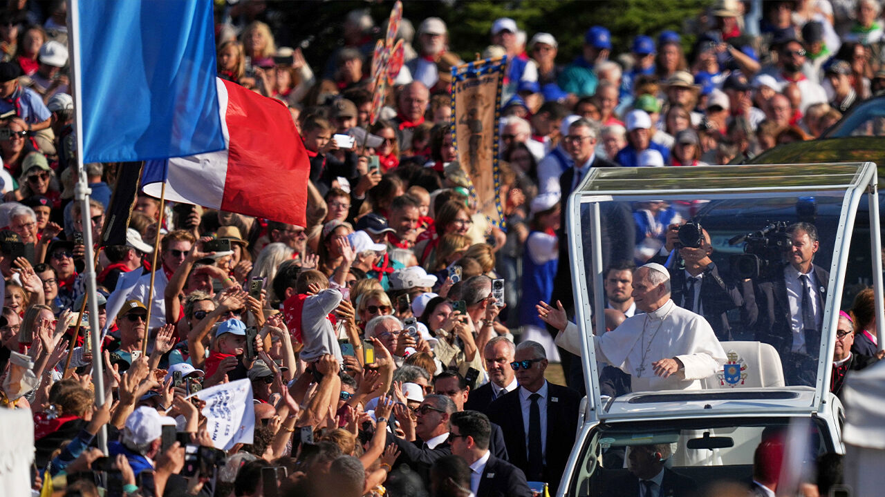 Pope Leo XIV greets people at the holy sanctuary of Lourdes, France, on the 27th (local time).