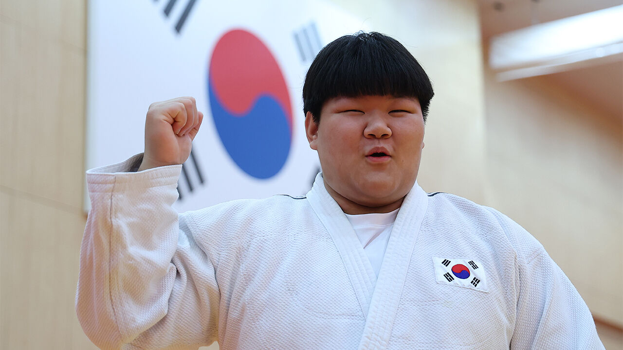 South Korean national judo team member Lee Hyun-ji poses during the official media day open training session for the 2026 Aichi-Nagoya Asian Games at the Jincheon National Training Center in Jincheon, North Chungcheong Province, on September 9.