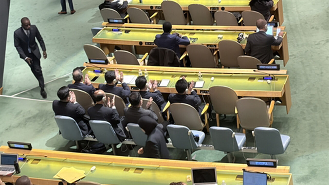 North Korea's Vice Minister of Foreign Affairs Kim Son-gyong delivers a keynote address at the UN General Assembly held at UN Headquarters in New York on the 28th (local time).