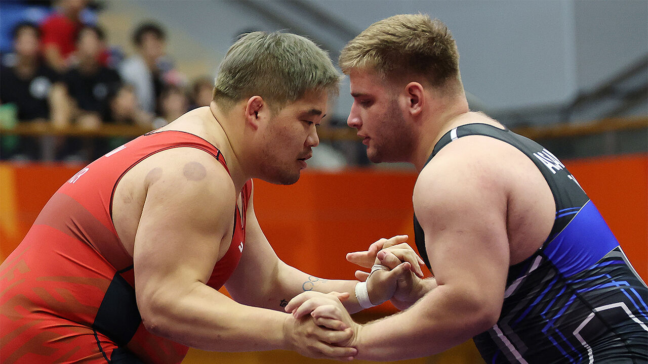 30th, South Korea's Kim Min-seok competes against Turkmenistan's Aslan Agadadayev in the men's Greco-Roman 130kg wrestling bronze medal match at the 2026 Aichi-Nagoya Asian Games held at the Inae Sports Center in Nagoya, Japan. (Photo: Yonhap News)