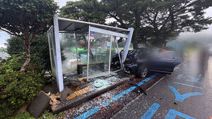 Car Crash on Jeju's 516 Road Leaves Bus Stop Demolished