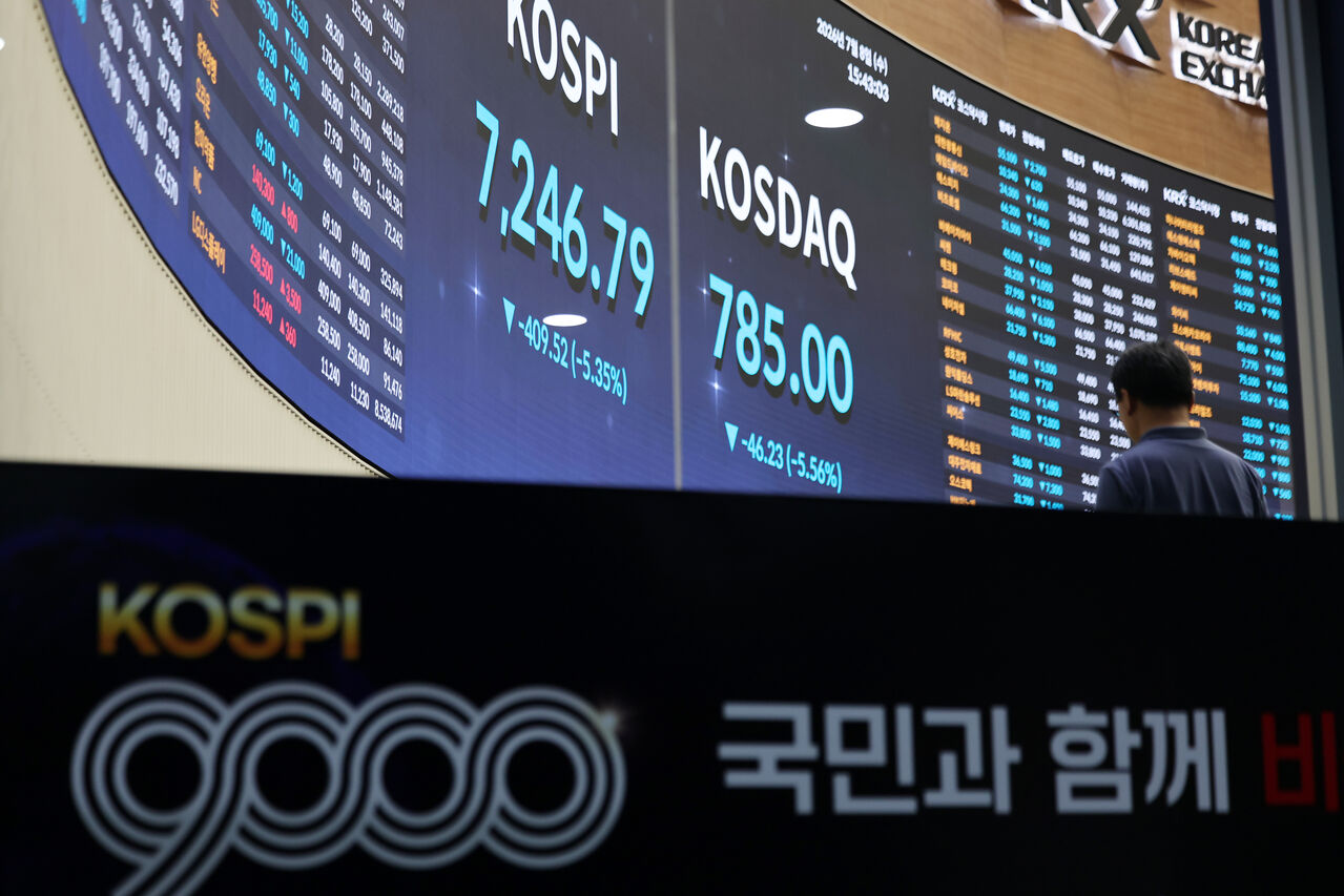 지난 7월 초 서울 여의도 한국거래소 홍보관에 놓인 9천피 기념 구조물