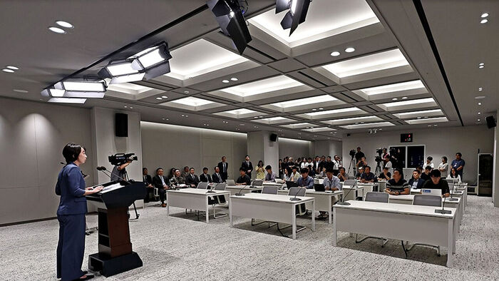 Defense Ministry Spokesperson Jeong Bit-na speaks at a regular Defense Ministry briefing