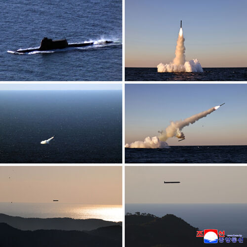 North Korea announced that it test-fired two types of submarine-launched strategic cruise missiles in Donghae on October 14. The Korean Central News Agency reported on October 15 that "the Missile General Bureau test-fired two types of submarine-launched strategic cruise missiles in the Donghae of Korea on October 14." (Photo: KCNA, Yonhap News)
