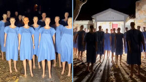 Bizarre Sight in Front of House... Dozens of Manikins Standing Blankly