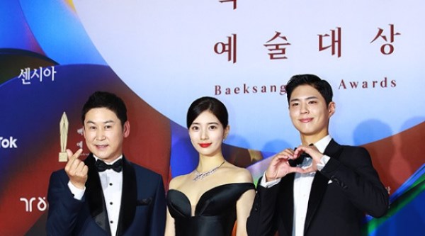 [E포토] 신동엽-배수지-박보검, '백상의 MC들'