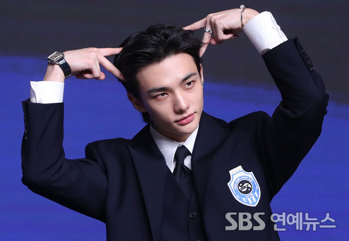 Stray Kids' HYUNJIN Shows His Playful Side at 'KARMA' Press Conference in Seoul