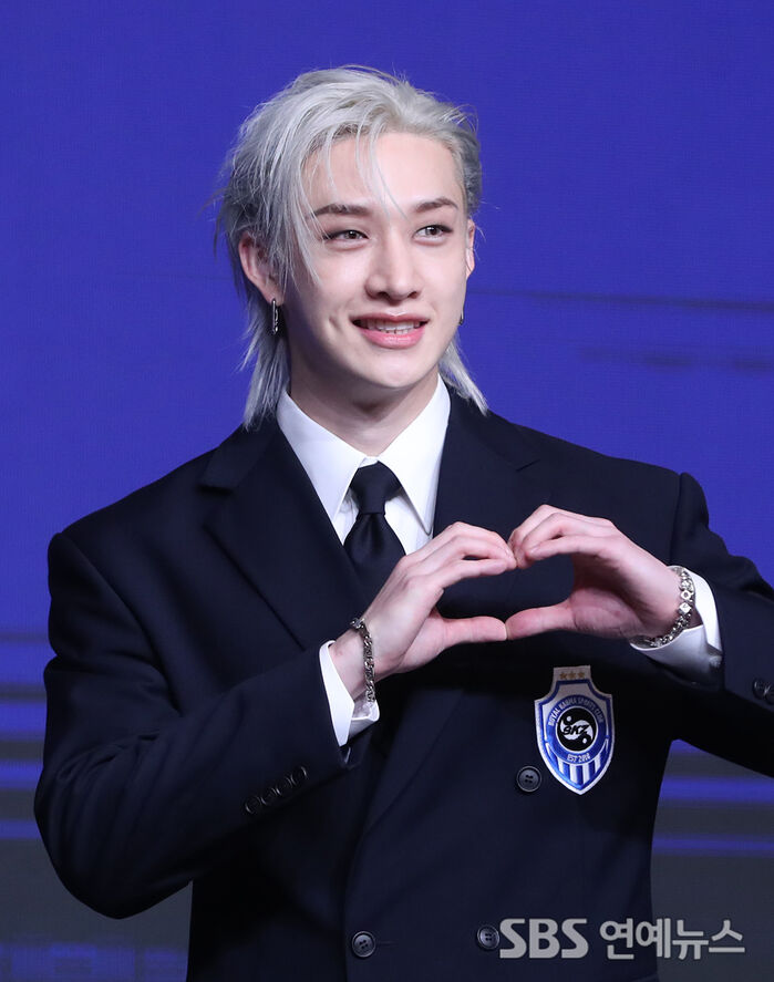 Bang Chan of Stray Kids on the photo line for the 'KARMA' album press conference