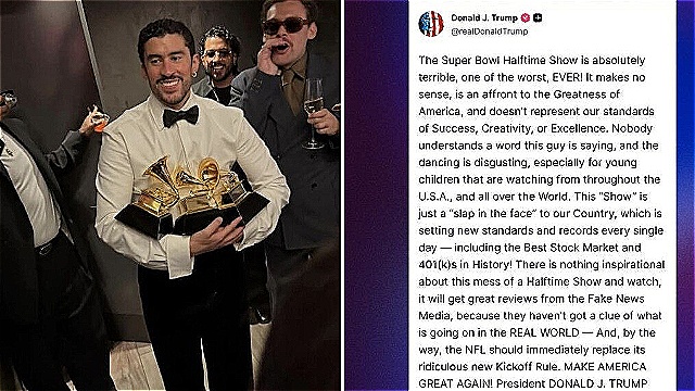 트럼프, 배드 버니 슈퍼볼 하프타임 쇼에 "역대 최악, 미국의 모욕" 비난