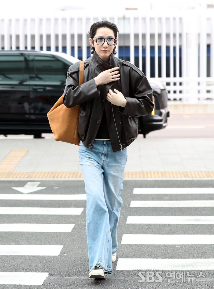 Lee Soo-hyuk Nails Airport Fashion in Denim and a Leather Jacket
