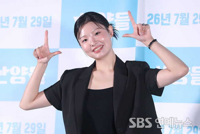 Choi Su-in strikes a pose inspired by 'The Gorals' at press event